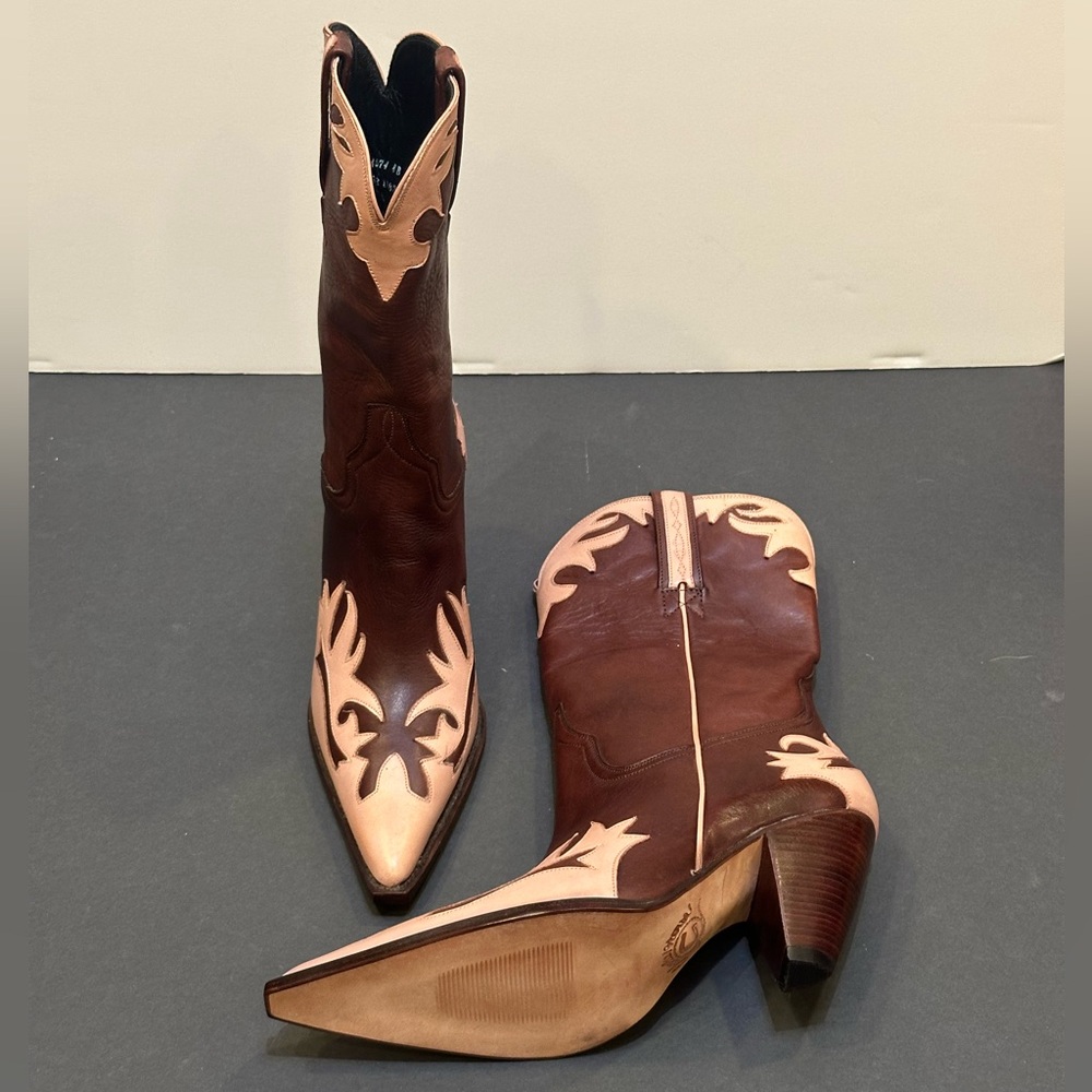 Lucchese Brown and Tan Two-Tone Pointed Toe Cowboy Boots - Picture 10 of 10
